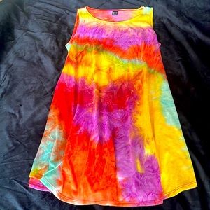 Rainbow colored dress from shein, at knee length